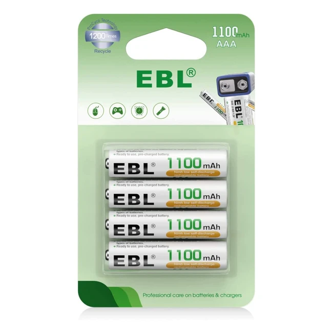 EBL 1100mAh AAA Rechargeable Batteries - Pack of 4 with Retail Package