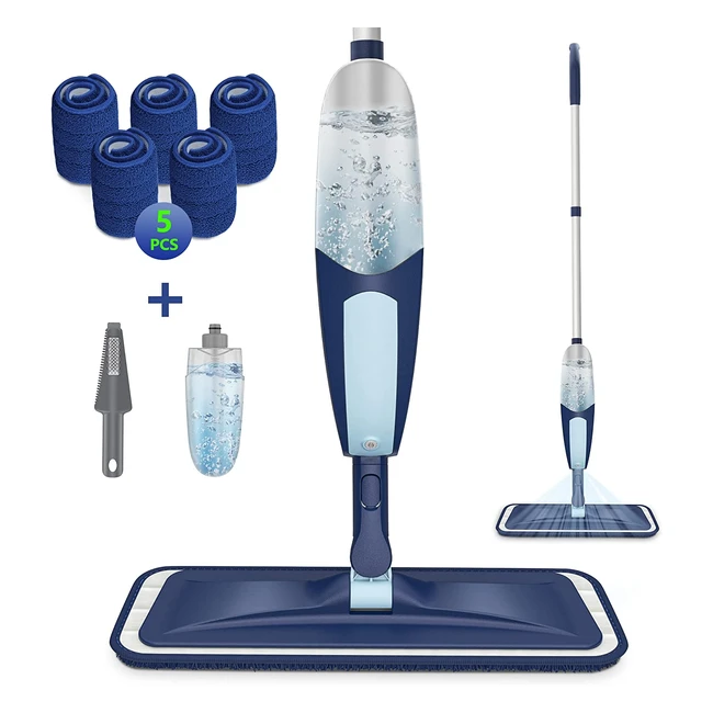 Spray Mop for Cleaning Floors - Microfiber Wet Dust Flat Mop with 5 Washable Pads and Refillable Bottle
