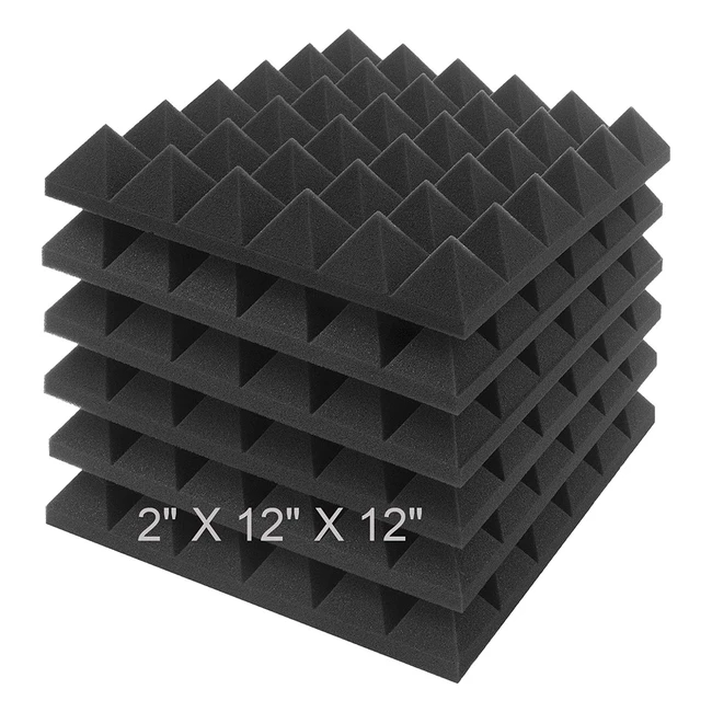 JBER Acoustic Foam Panels 6 Pack - Charcoal, Soundproofing Treatment for Studio Walls, Fireproof, Pyramid Black Panels