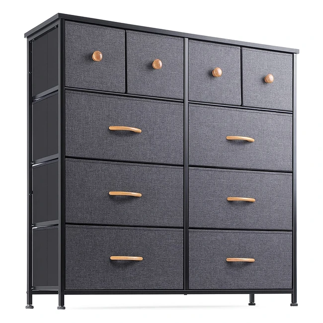 Nicehill 10-Drawer Dresser for Bedroom | Storage Organizer for Clothes, Toys, and More | Durable Wood Board and Fabric Drawers | Black Grey