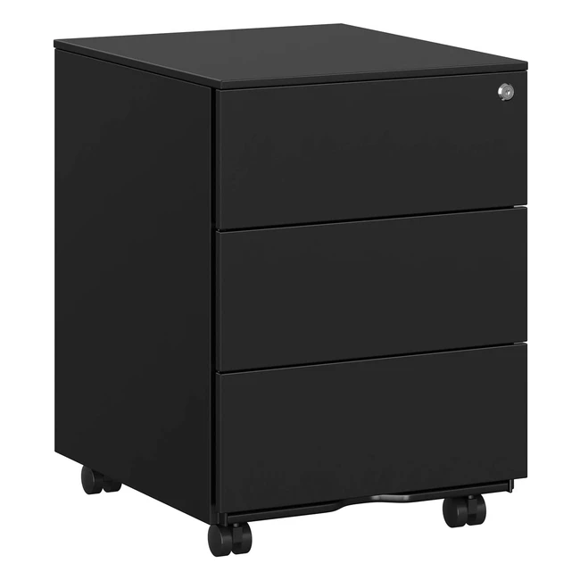 Songmics Stahl Rollwagen mit 3 Schubladen, abschließbar, für Bürobedarf und Akten, vormontiert