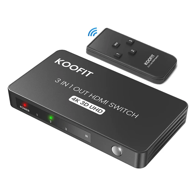Koofit HDMI Switch 4K60Hz 3 in 1 Out with Remote | Supports 4K 3D UHD | HDMI Multi Connector for PS5 PS4 Xbox | Auto Switcher
