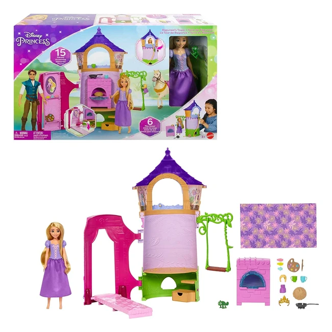 Disney Princess Rapunzel Posable Doll & Tower Playset | 360 Play Areas & 15 Accessories | HMV99