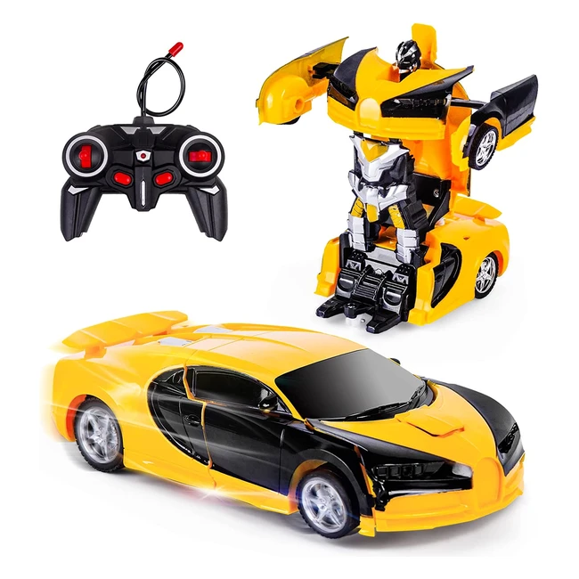 Kazzley Transform Giocattoli - Macchina Radiocomandata RC Robot Cars Auto Telecomando - Regalo Bambini 4-10 Anni - Giallo