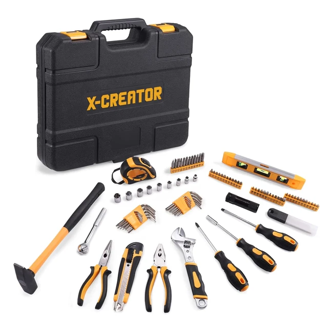 Set attrezzi 102 pezzi con cassetta portatile - Coltello, martello, pinze, chiave regolabile, livella, cacciavite magnetico