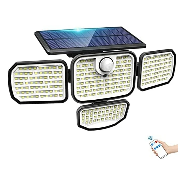 Lampe solaire extérieure 286 LED avec détecteur de mouvement et télécommande - IP65 étanche pour jardin, terrasse, garage et mur extérieur