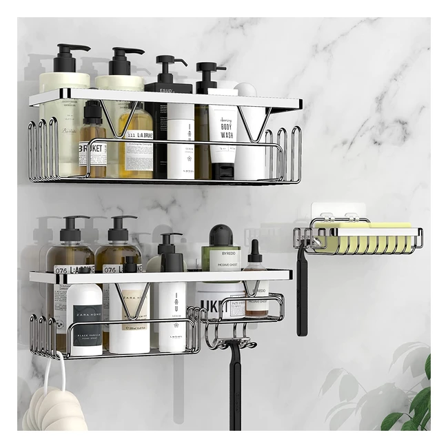 Kegii Shower Caddy Organizer with Soap Holder - No Drilling Adhesive - Stainless Steel - 3 Pack
