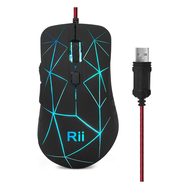 Ratón Gaming Rii RM106 Ergonómico con Cable USB, 6 Botones y 4 Niveles de DPI Ajustables - Negro