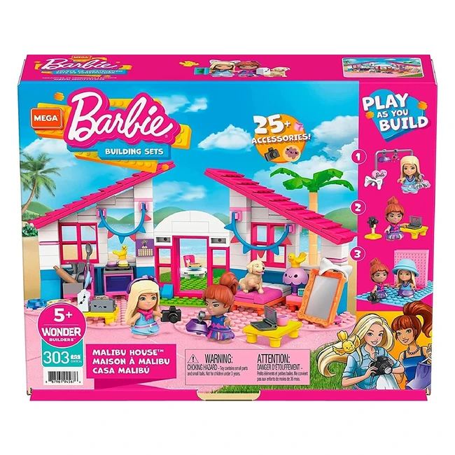 Barbie Mega Malibu House Building Set with 303 Bricks & Accessories - Ages 5+