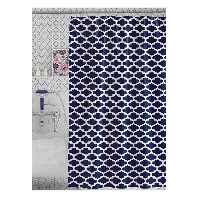 Todd Linens Moroccan Navy Blue Shower Curtain - 100% PEVA, Mould Proof, Rustproof, Easy Installation - 180 x 180 cm