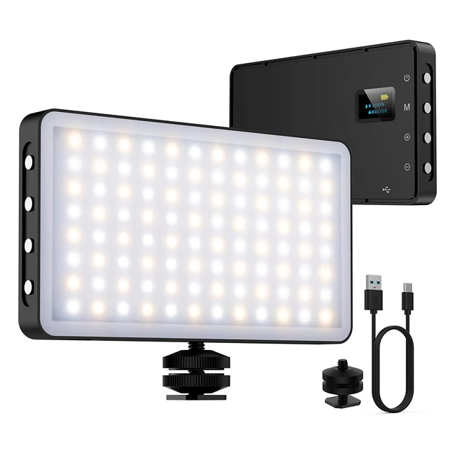 Luz LED de vídeo Ninkbox con 96 cuentas regulables de 3000K-6500K, CRI 95, batería de 4000mAh y portátil para cámaras DSLR y fotografía