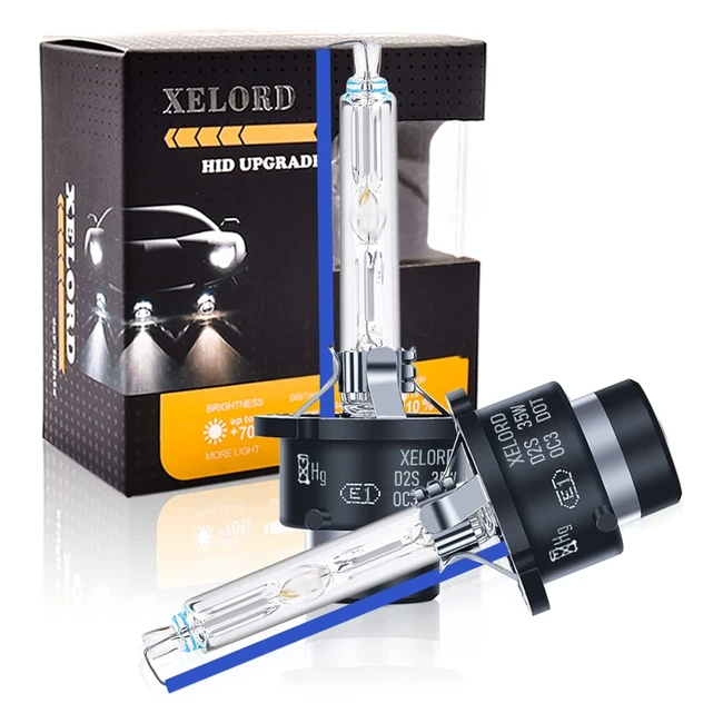 Xelord D2S 8000K Xenon Ampoules Voiture 35W 12V HID Lampe de Rechange - Lumière Blanche Bleue Pâle - Vision Large et Ultra Grand-Angle