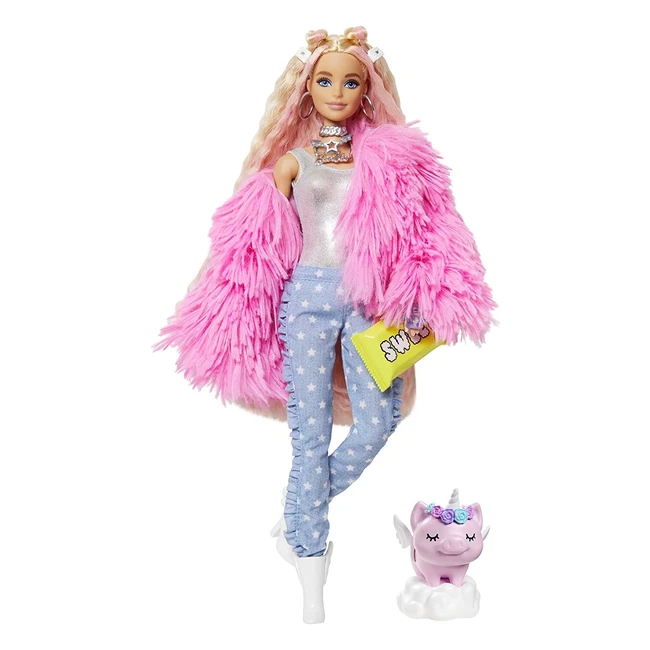 Barbie Extra Mueca con Pelo Rosado Chaqueta y Accesorios - Mattel GRN28