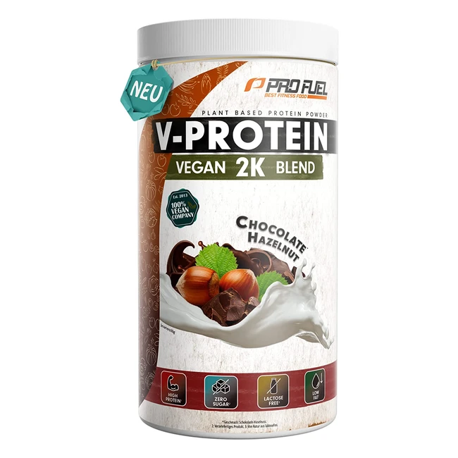 Vegan Protein Powder Schoko-Haselnuss 1 kg - Cremige 2K-Formel ohne Soja mit hoc