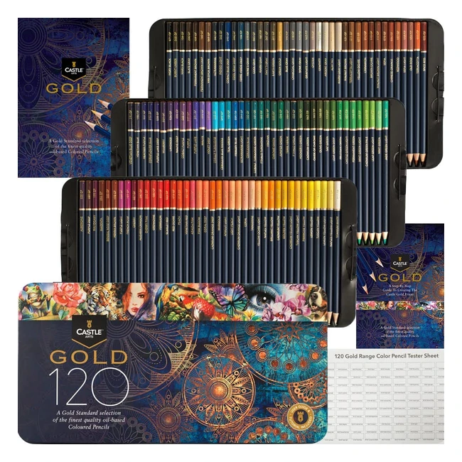 Castle Art Supplies Gold Standard 120 Coloured Pencils - Oil-Based, Sharper, Tougher, for Adult Artists & Colourists in Presentation Tin Box