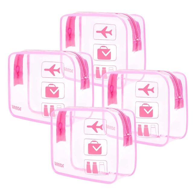 Clear Travel Toiletry Bags - Portable Waterproof Quart Size Cosmetic Pouch for Men and Women - 4 Pcs Pink