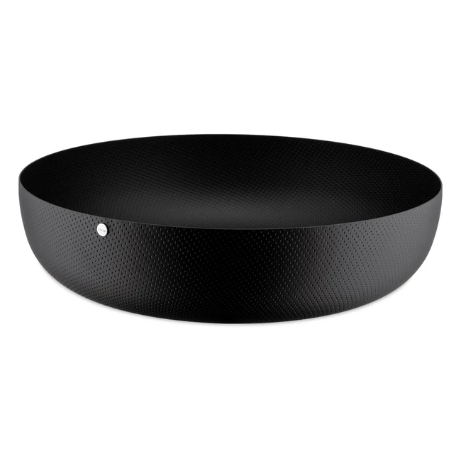Alessi JM1724 BT: Runder Designkorb aus farbigem Stahl mit Epoxidharz und Relief-Schmuck, Schwarz, 24 cm