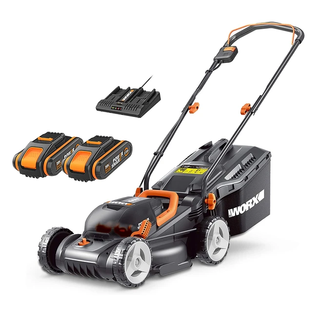 Worx WG779E 40V Cordless Lawn Mower with Dual Port Charger & 2 x 25Ah Batteries - Cutting Width up to 280m