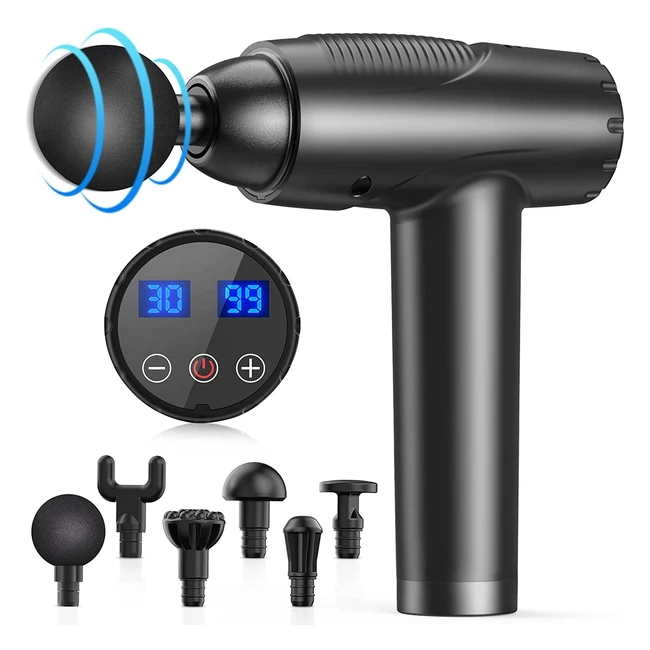 Pistolet de massage musculaire Ekupuz avec 30 niveaux réglables, 6 têtes de massage et écran LCD - Soulage douleurs et raideurs musculaires