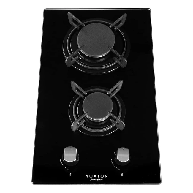 Noxton Gas Hob 2 Burner - Easy Installation, Black Tempered Glass, Flame Out Protection