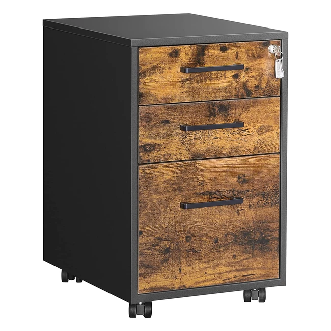 Songmics OFC110B01 Rollcontainer mit Rädern, abschließbar für A4, Legal- und Briefdokumente, Industriedesign, Vintage-Braun-Schwarz