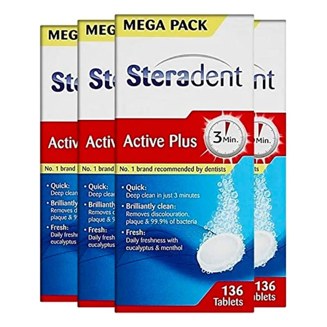 Steradent Active Plus Denture Cleaning Tablets - Mega Pack with 544 Tablets