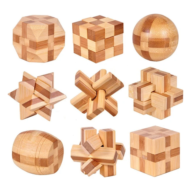 Casse-tte en bois 3D - 9 pices - Jeu ducatif intellectuel - Cadeau pour ad