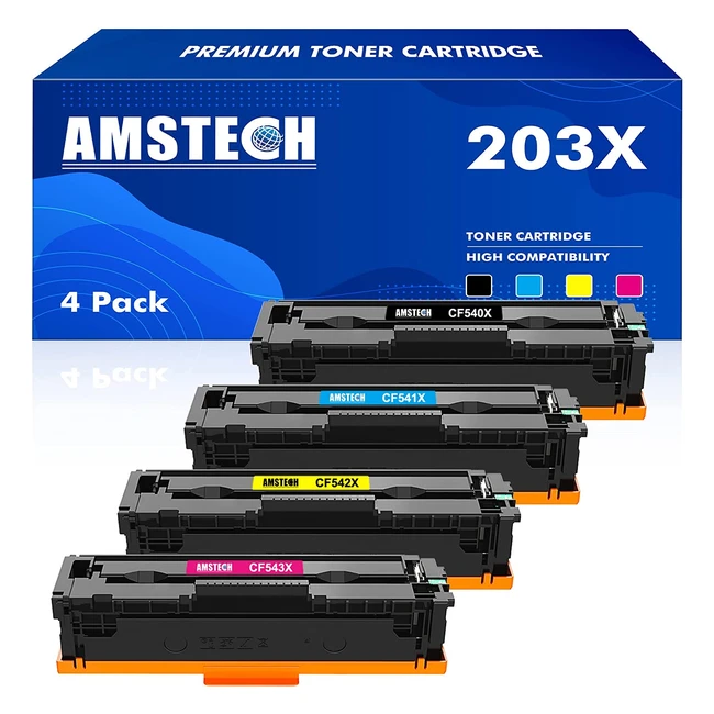 4-Pack Compatible 203X Toner Cartridge for HP MFP M281fdw M254dw - High Yield 3200 Pages - Black Cyan Yellow Magenta
