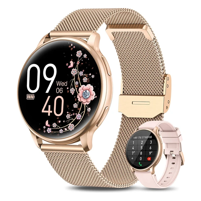 Montre connectée femme Xinghesf avec appel Bluetooth, 132 HD, fonction féminine, SpO2, fréquence cardiaque, sommeil, 19 modes sportifs, lecteur musique, IP68 pour Android iOS or