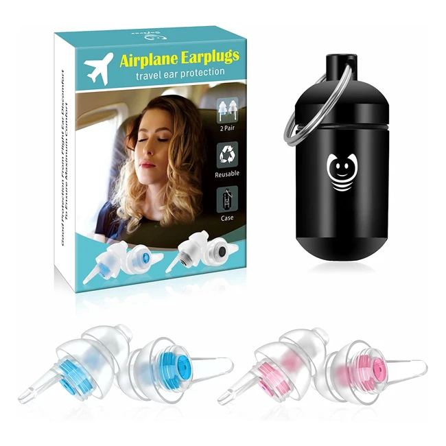 Airplane Pressure Relief Ear Plugs - 2 Pairs, Reusable, Soft, Reduce Noise, Prevent Ear Pain - Flight Travel Essentials