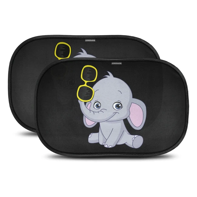 Parasol Coche Infantil Protección UV, 2 Unidades Autoadhesivas con Elefante - Marca Caramaz