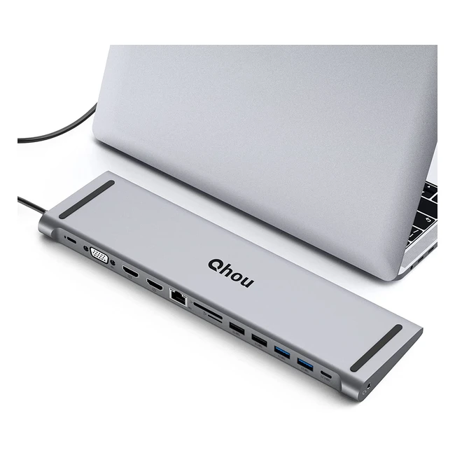 USB C Docking Station 13 in 1 mit Triple Display, Thunderbolt 3 Dock, Windows & MacBook Pro kompatibel, Dual HDMI, VGA, PD 100W, 4 USB, Gigabit Ethernet, Audio & SDTF