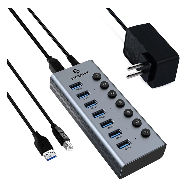 USB Hub 7 Ports Aktiv 30 mit Netzteil 5Gbps OnOff Schalter LED fr Macbook