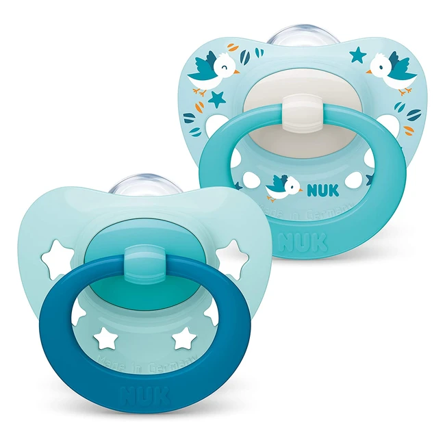 Chupete Nuk Signature 06M, Silicona Libre de BPA, Estrellas Azules, Pack de 2