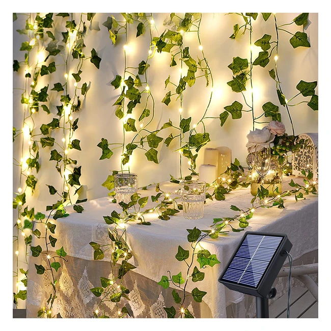 Guirlande lumineuse solaire 100 LED 12m - Lierre artificiel étanche - Décoration pour jardin, balcon, mariage - 8 modes