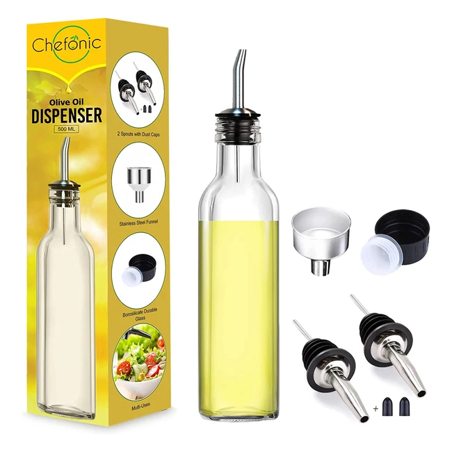 Glass Olive Oil Dispenser 500ml - Easy Refill 2 Stainless Steel Pourers Borosi