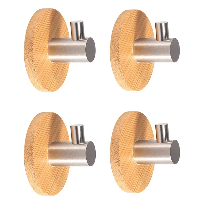 Ganchos adhesivos de acero inoxidable y bambú para cocina y baño - Soporta hasta 23kg