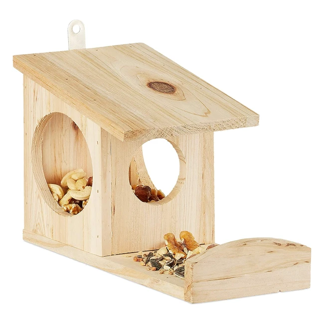 Wooden Hanging Squirrel Feeder - Natural Wood, Weather-Resistant, Easy to Fill