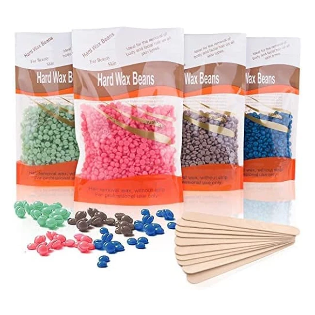 Painless Hard Wax Beads for Hair Removal - 4x100g with 10 Applicators - Suitable for All Hair Types