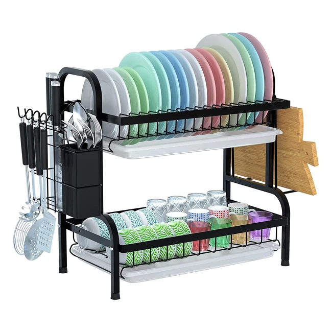 Egouttoir Vaisselle Cuisine Noir 2 Niveaux en Acier Inoxydable avec Bac dgout