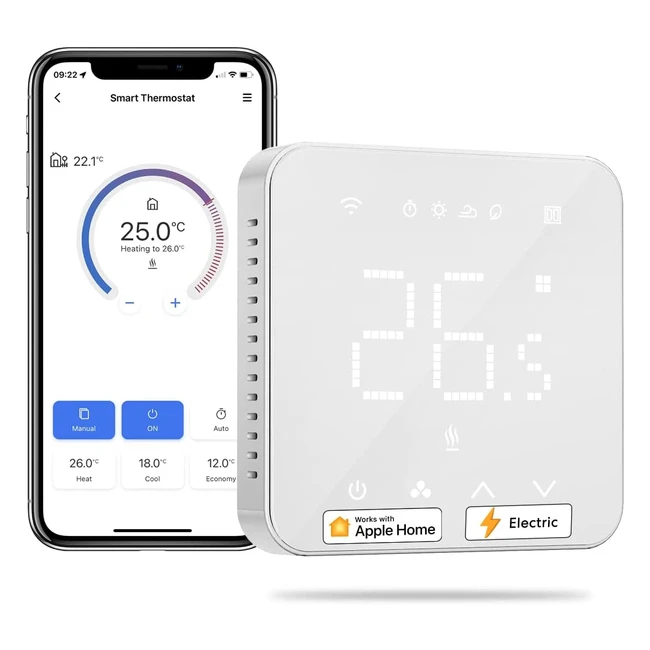 Thermostat Connecté 16A pour Chauffage au Sol Électrique - Compatible avec HomeKit, Siri, Alexa et Google Home - Contrôle Vocal et à Distance