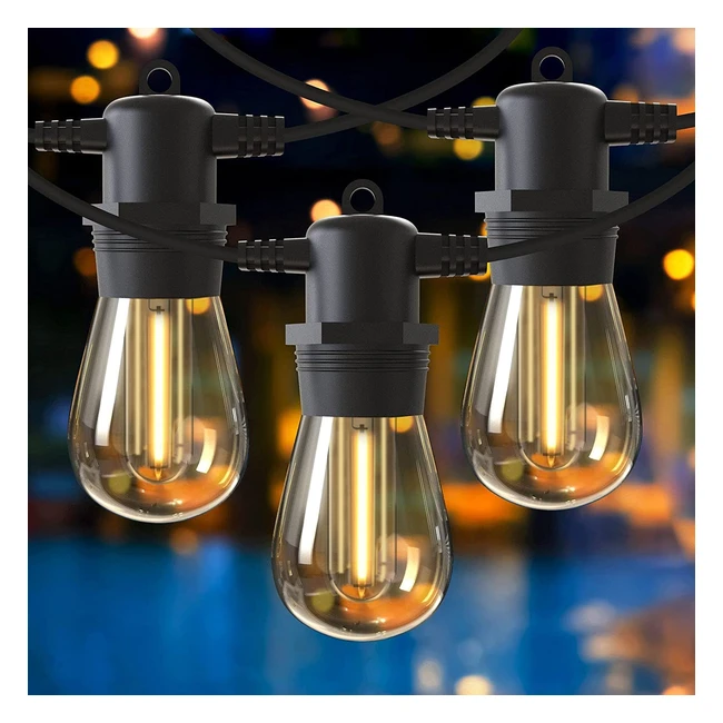 Guirnalda Luces Exterior Globalink 16m53ft - Cadena de Luces 151 Vintage Edison S14 LED Bombillas IP65 Impermeable - Decoración para Fiesta, Navidad, Boda, Jardín, Terraza, Patio