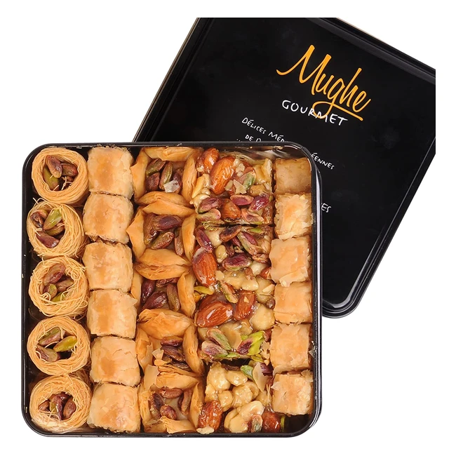 Mughe Gourmet Luxury Baklava Mix - 52pc Double Layered - Fresh Turkish Pistachio - Perfect for Gifts