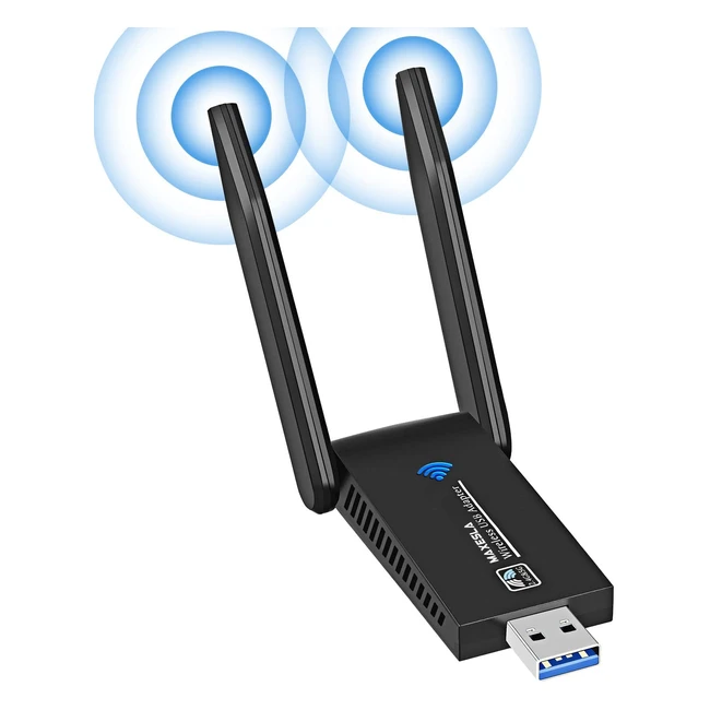 Cle Wifi USB Double Bande 1300 Mbps - Maxesla AC1300 - Compatible Windows/Mac - Antennes externes à gain élevé