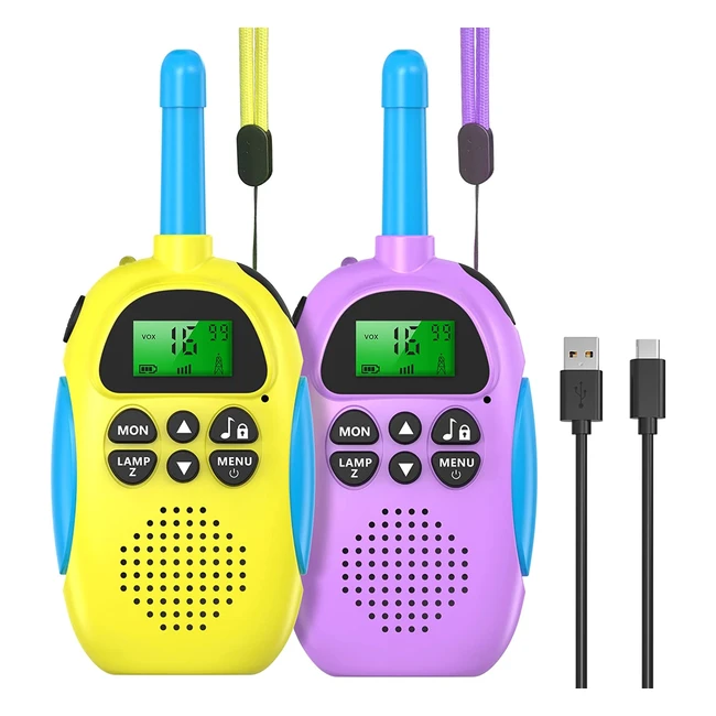 Walkie Talkie Recargable Ushining para Niños - Función Vox, 10 Tonos de Llamada, LCD Retroiluminado, Linterna, Larga Distancia 3km - Regalo Ideal para Niños y Niñas