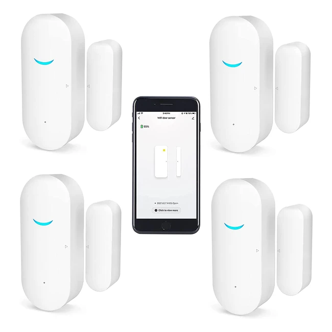Tuya Smart WiFi Door & Window Sensor - Home Security Alarm System with Alexa & Google Home Compatibility (4-Pack)