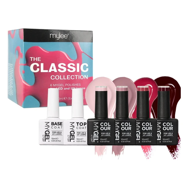 MyGel by Mylee - Classic Collection Nail Gel Polish - Long Lasting, High Gloss Wear - 4x10ml Colors with Top & Base Coat - Easy to Apply