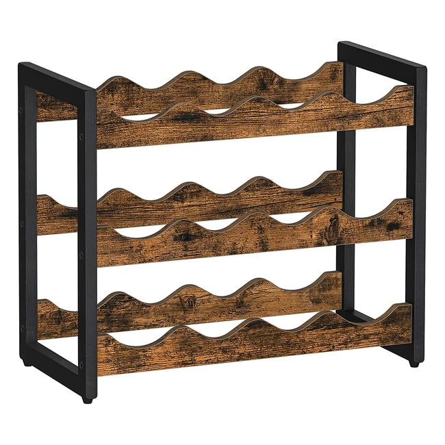 Songmics Weinregal mit 3 Regalen für bis zu 12 Flaschen, Bambus Flaschenhalter für Küche, Bar, Wohnzimmer, Vintage braun-schwarz KWR011B01