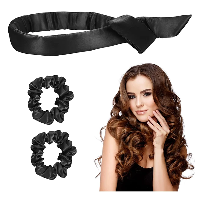 Uraqt Heatless Curling Rod Headband - Soft Silk Ribbon Sleeping Hair Rollers for Long Hair - DIY Hair Styling Tools - Black
