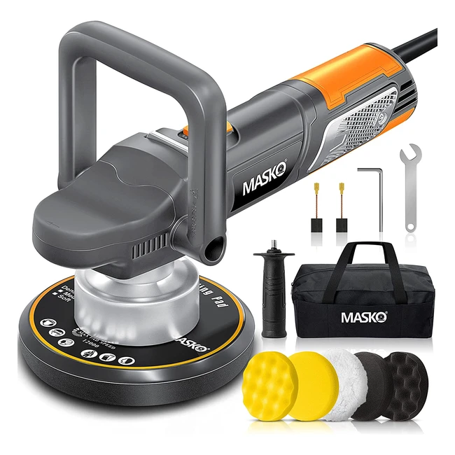 Masko Poliermaschine XXL Set 900 W - 6-Stufen Exzenterpolierer mit 5 Polierschwämmen 150 mm, Tasche, abnehmbarem D-Griff und Seitenhandgriff, 3 m Kabel - Polieren von Auto, Boot & Motorrad